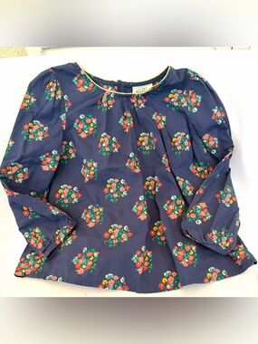Mini Boden Navy Floral Long Sleeve Top with Bright Blooms